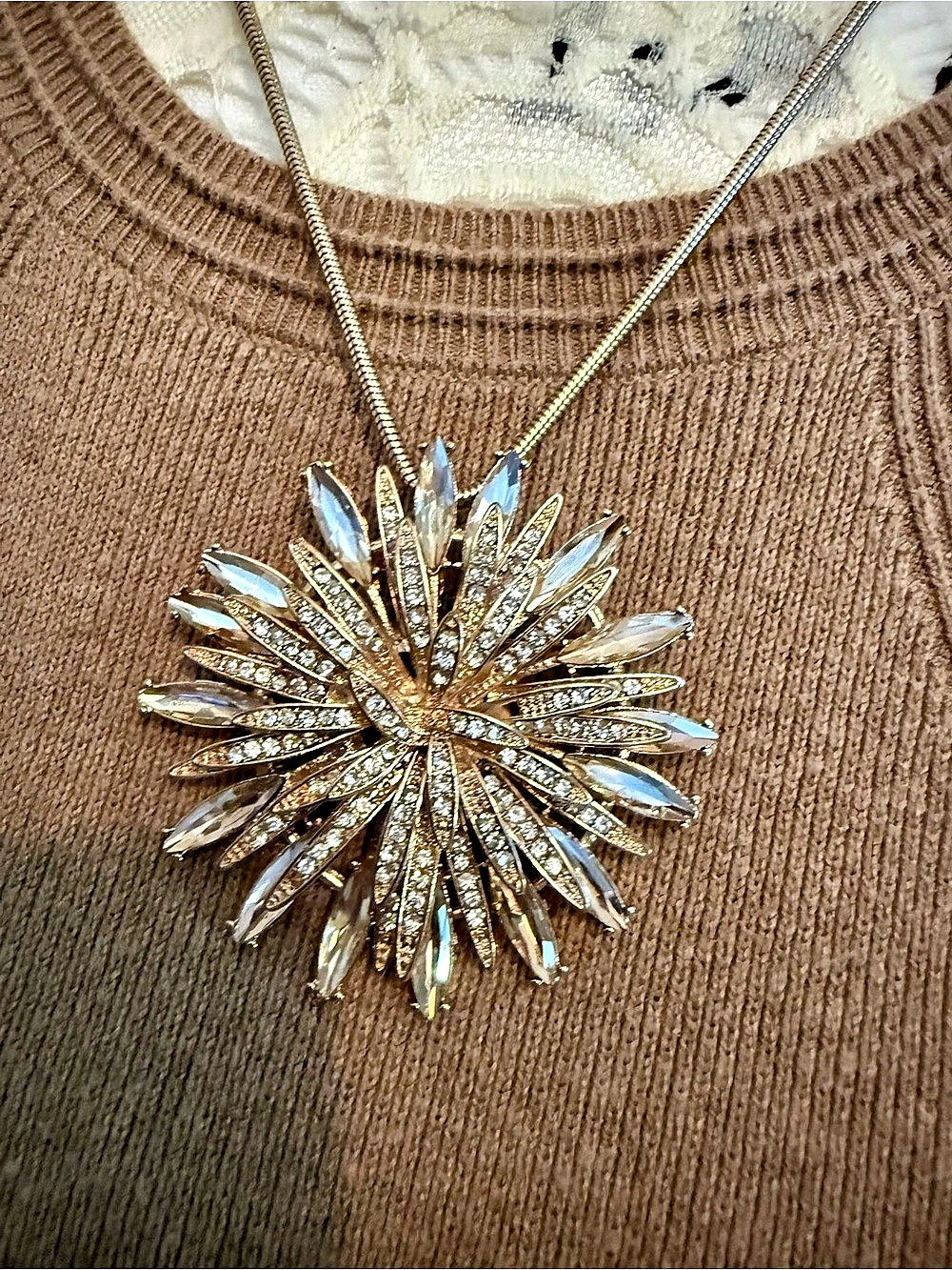 Chico's Crystal Burst Statement Pendant Necklace
